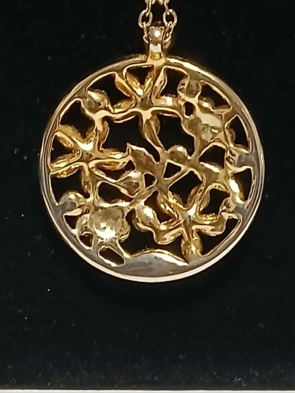 Gold Tone Round Floral Multicolor Crystal Pendant Necklace